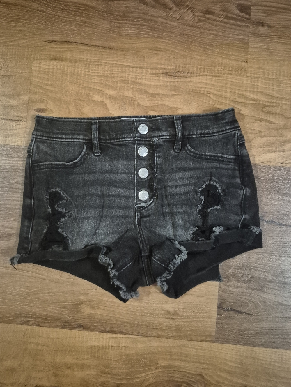abercrombie kids Black Distressed Button-Front Jean Shorts, Like New!